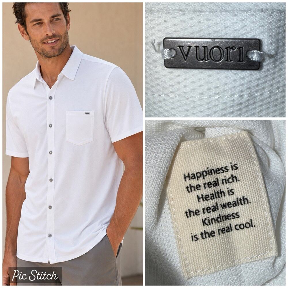 Vuori Ace Button Down Shirt Men’s L White V183 Performance Stretch Travel Golf